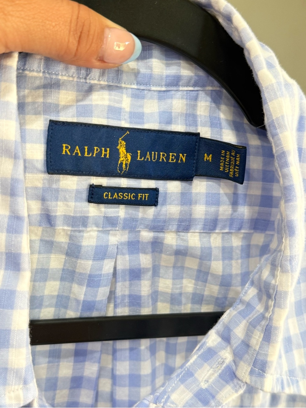 Ralph Lauren Classic Fit Blue Gingham Short Sleeve Button-Up Shirt Men’s Medium - Picture 6 of 6